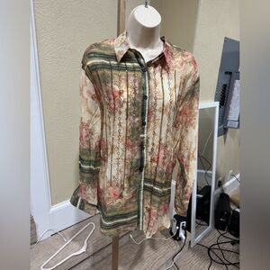 NWT SIZE L Chic Floral and Striped Women's Blouse